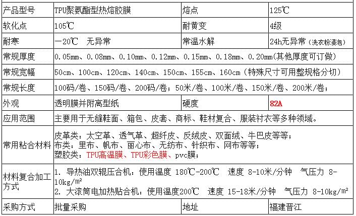 热熔胶膜参数